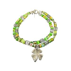 Sun west Co. Four leaf clover charm green glass bead bracelet sterling silver